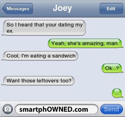 Screenshot of sarcastic text message conversation.