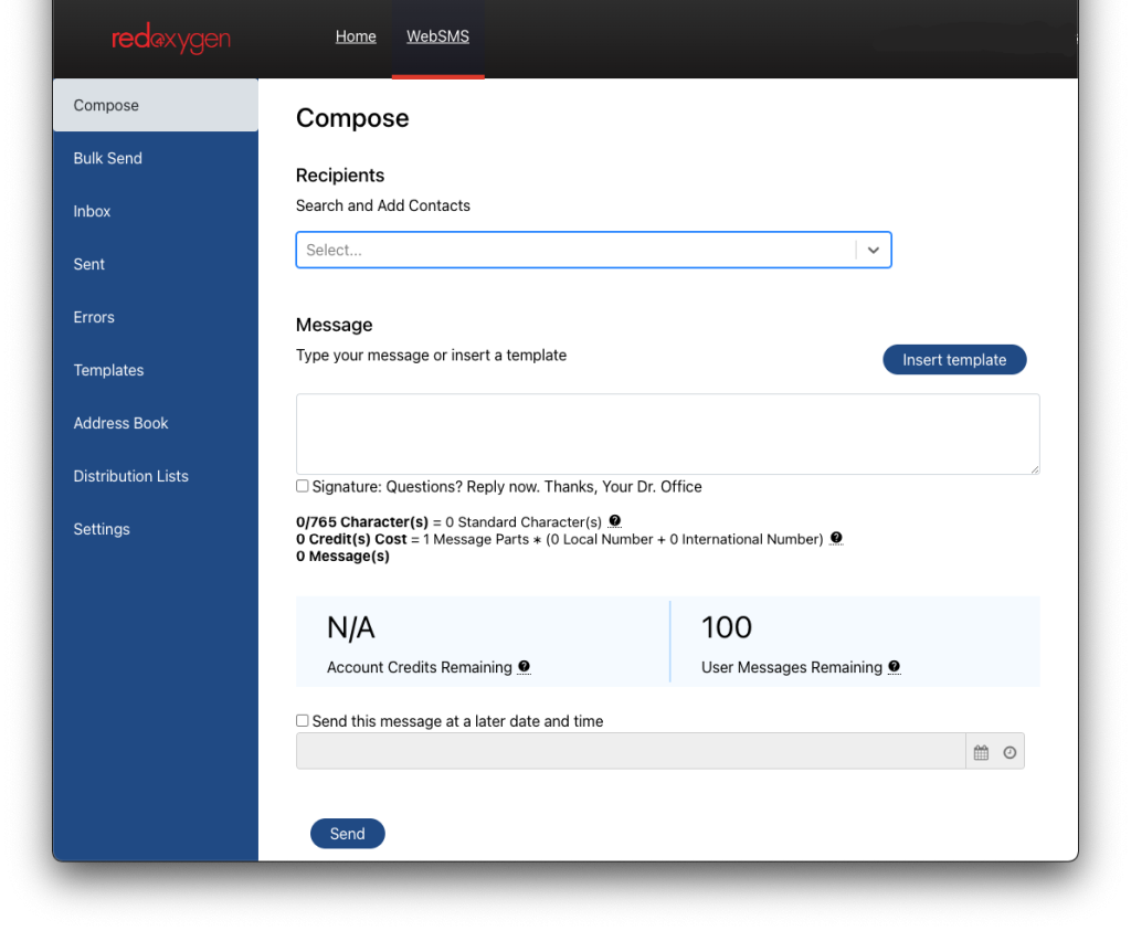 Image of the compose page of the Complete SMS interface