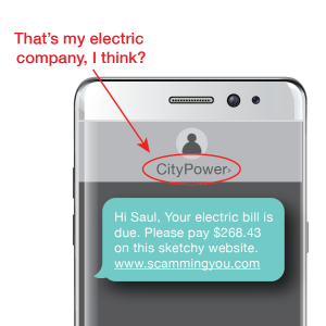 Electric company scam message/text on phone screen